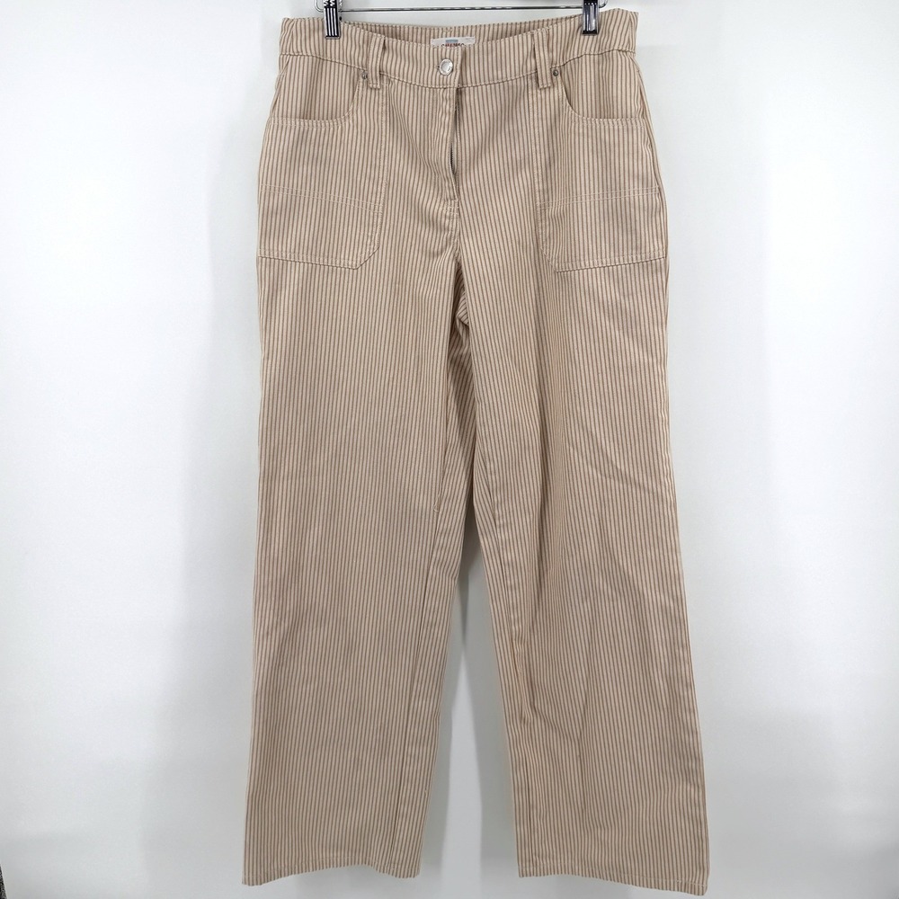 Cali 1850 Pants Striped Carpenter 9 Tan Womens Utility Straight Leg Trousers